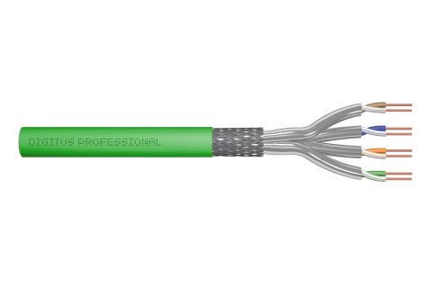 Kabel instalacyjny DIGITUS kat.8.2, S/FTP, Dca, AWG 22/1, LSOH, 100m, zielony Kabel instalacyjny DIGITUS kat.8.2, S/FTP, Dca, AWG 22/1, LSOH, 100m, zielony