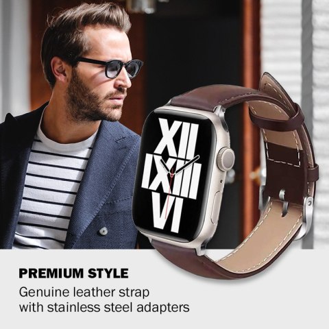 Crong Noble Band - Pasek z naturalnej skóry do Apple Watch 38/40/41 mm (Espresso)