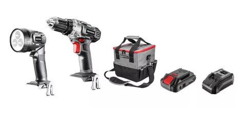 Zestaw narzędzi akumulatorowych Graphite wiertarko-wkrętarka, latarka, torba, akumulator Energy+ 18V i ładowarka Zestaw narzędzi akumulatorowych Graphite wiertarko-wkrętarka, latarka, torba, akumulator Energy+ 18V i ładowarka