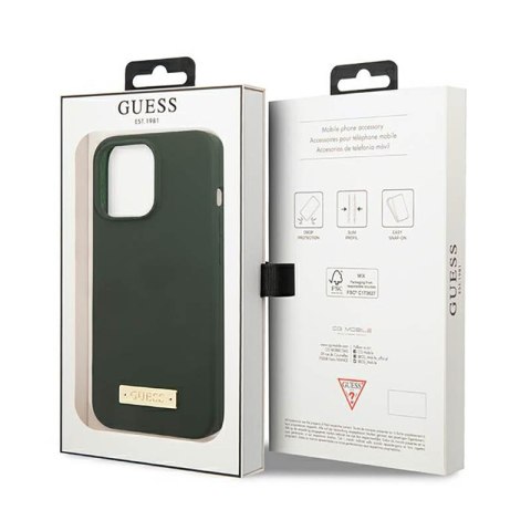 Guess Silicone Logo Plate MagSafe - Etui iPhone 13 Pro Max (zielony)