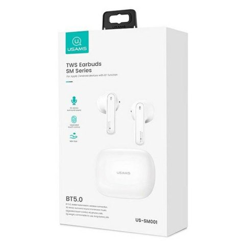USAMS SM Series - Słuchawki Bluetooth 5.0 TWS + etui ładujące (biały) USAMS SM Series - Słuchawki Bluetooth 5.0 TWS + etui ładujące (biały)