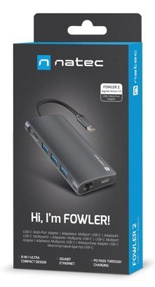 MULTIPORT ADAPTER NATEC FOWLER 2 V2 USB-C 8W1 HUB ->USB 3.0 3X, HDMI 4K, USB-C, RJ45, SD, MICRO SD MULTIPORT ADAPTER NATEC FOWLER 2 V2 USB-C 8W1 HUB ->USB 3.0 3X, HDMI 4K, USB-C, RJ45, SD, MICRO SD