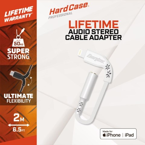 Energizer HardCase - Adapter audio Lightning do jack 3,5 mm certyfikat MFi 11 cm ROW (Biały) dożywotnia gwarancja Energizer HardCase - Adapter audio Lightning do jack 3,5 mm certyfikat MFi 11 cm ROW (Biały) dożywotnia gwarancja