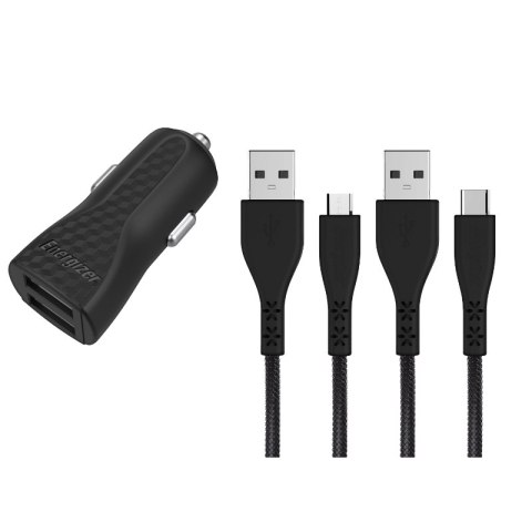 Energizer HardCase - Ładowarka samochodowa 2x USB-A 2.4A + Kabel USB-C & Micro USB (Czarny) Energizer HardCase - Ładowarka samochodowa 2x USB-A 2.4A + Kabel USB-C & Micro USB (Czarny)