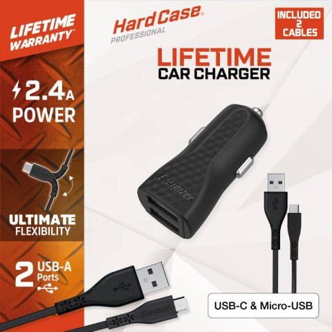 Energizer HardCase - Ładowarka samochodowa 2x USB-A 2.4A + Kabel USB-C & Micro USB (Czarny) Energizer HardCase - Ładowarka samochodowa 2x USB-A 2.4A + Kabel USB-C & Micro USB (Czarny)