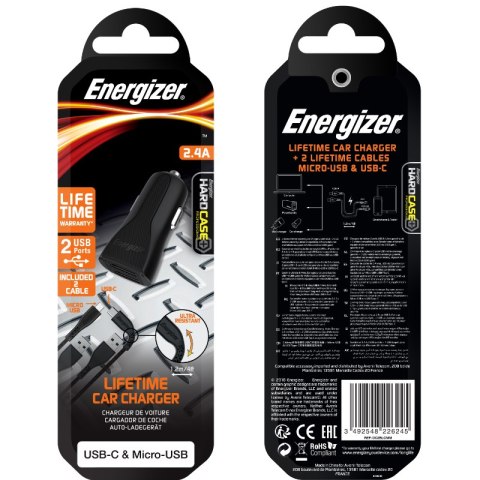 Energizer HardCase - Ładowarka samochodowa 2x USB-A 2.4A + Kabel USB-C & Micro USB (Czarny) Energizer HardCase - Ładowarka samochodowa 2x USB-A 2.4A + Kabel USB-C & Micro USB (Czarny)