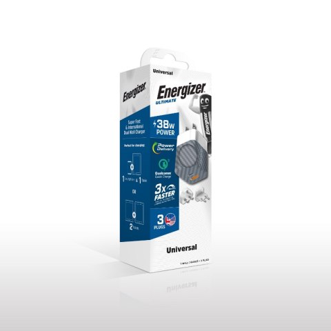 Energizer Ultimate - Ładowarka sieciowa Multiplug EU / UK / US GaN USB-C & USB-A 38W PD + QC3.0 (Srebrny) Energizer Ultimate - Ładowarka sieciowa Multiplug EU / UK / US GaN USB-C & USB-A 38W PD + QC3.0 (Srebrny)