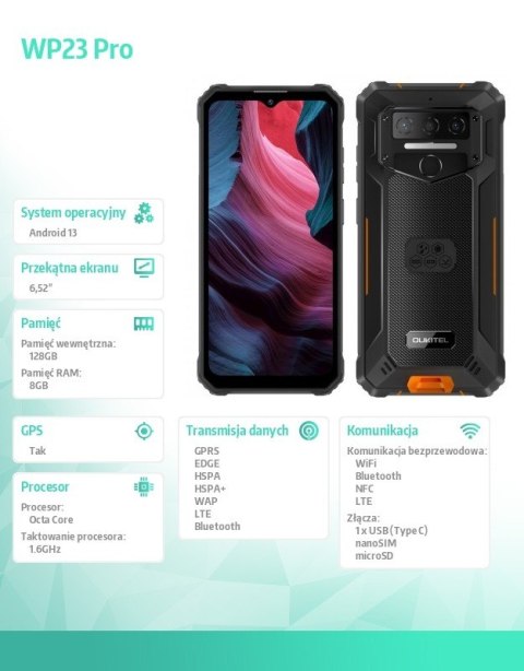 Smartfon WP23 Pro 8/128GB 10600 mAh DualSIM pomarańczowy