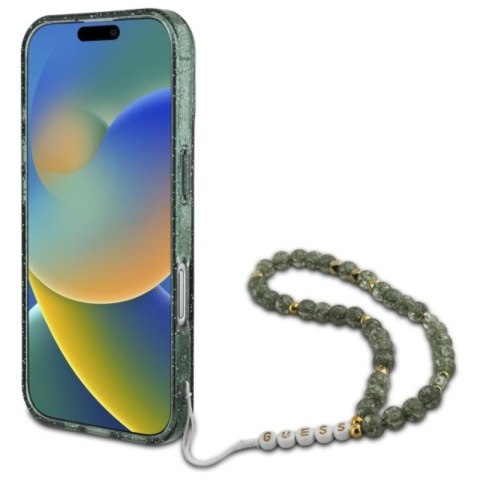 Guess IML Glitter With Pearl Strap MagSafe - Etui iPhone 16 Plus (zielony) Guess IML Glitter With Pearl Strap MagSafe - Etui iPhone 16 Plus (zielony)