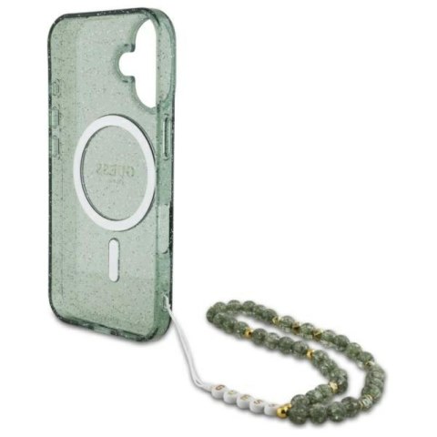 Guess IML Glitter With Pearl Strap MagSafe - Etui iPhone 16 Plus (zielony) Guess IML Glitter With Pearl Strap MagSafe - Etui iPhone 16 Plus (zielony)