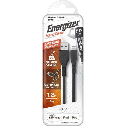 Energizer HardCase - Kabel połączeniowy USB-A do Lightning certyfikat MFi 1.2m (Czarny) dożywotnia gwarancja Energizer HardCase - Kabel połączeniowy USB-A do Lightning certyfikat MFi 1.2m (Czarny) dożywotnia gwarancja