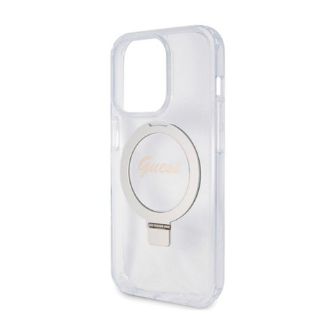 Guess Ring Stand Script Glitter MagSafe - Etui iPhone 15 Pro Max (przezroczysty)