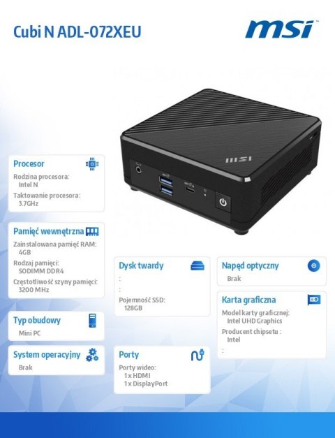 Mini PC Cubi N ADL-072XEU nOS/N200/4GB/128PCIE/WiFi/AC/BT/Black