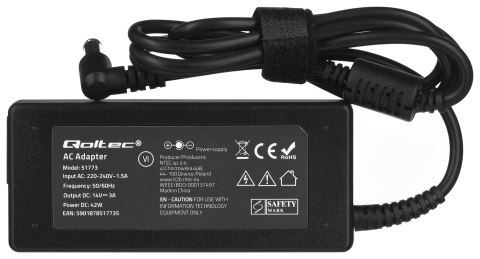 QOLTEC ZASILACZ DO MONITORA SAMSUNG 42W | 14V | 3A | 6.5*4.4 |+KABEL ZASILAJĄCY QOLTEC ZASILACZ DO MONITORA SAMSUNG 42W | 14V | 3A | 6.5*4.4 |+KABEL ZASILAJĄCY