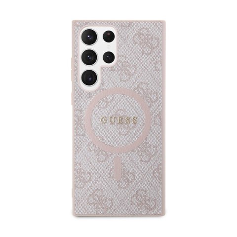 Guess 4G Collection Leather Metal Logo MagSafe - Etui Samsung Galaxy S24 Ultra (różowy)