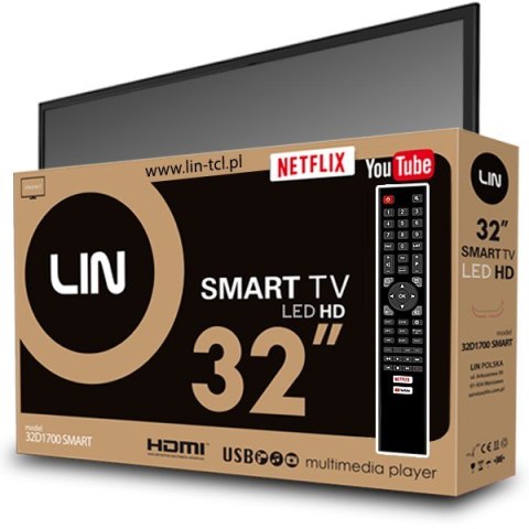 Telewizor TV 32" LIN 32D1700 SMART HD Ready DVB-T2 Telewizor TV 32" LIN 32D1700 SMART HD Ready DVB-T2