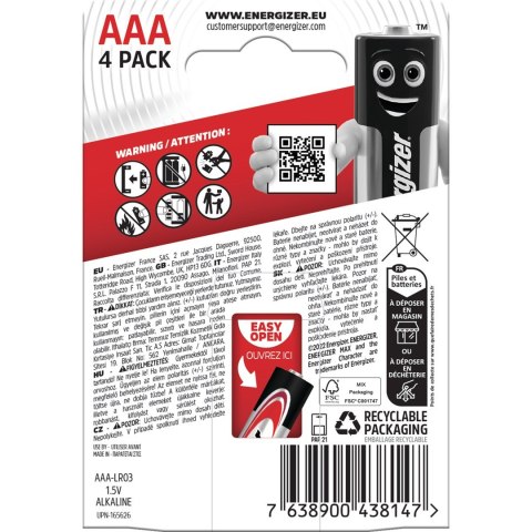 ENERGIZER BATERIE ALKALICZNE MAX AAA LR03, 4 SZTUKI, OPAKOWANIE ECO ENERGIZER BATERIE ALKALICZNE MAX AAA LR03, 4 SZTUKI, OPAKOWANIE ECO
