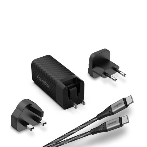 Energizer Ultimate - Ładowarka sieciowa Multiplug EU / UK / US GaN USB-C & USB-A 90W PD + Kabel USB-C (Czarny) Energizer Ultimate - Ładowarka sieciowa Multiplug EU / UK / US GaN USB-C & USB-A 90W PD + Kabel USB-C (Czarny)