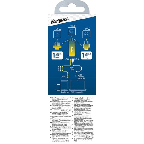 Energizer Ultimate - Ładowarka sieciowa Multiplug EU / UK / US GaN USB-C & USB-A 90W PD + Kabel USB-C (Czarny) Energizer Ultimate - Ładowarka sieciowa Multiplug EU / UK / US GaN USB-C & USB-A 90W PD + Kabel USB-C (Czarny)