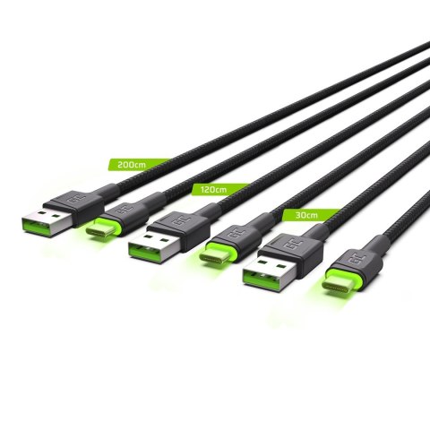 GREEN CELL ZESTAW KABLI KABGCSET01 3X KABEL GC RAY USB - USB-C 30CM, 120CM, 200CM, ZIELONY LED GREEN CELL ZESTAW KABLI KABGCSET01 3X KABEL GC RAY USB - USB-C 30CM, 120CM, 200CM, ZIELONY LED