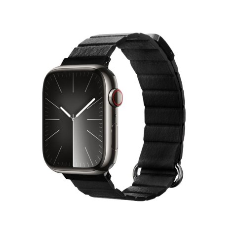 Crong Eclipse - Skórzany pasek magnetyczny Apple Watch 42/44/45/46/49 mm (czarny)