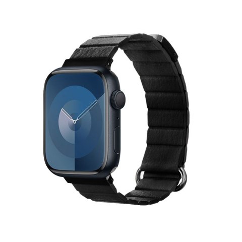 Crong Eclipse - Skórzany pasek magnetyczny Apple Watch 42/44/45/46/49 mm (czarny)
