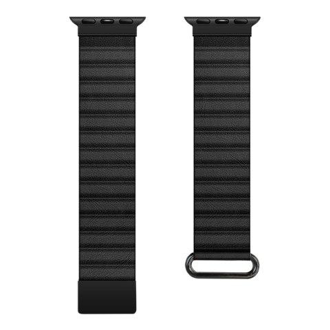 Crong Eclipse - Skórzany pasek magnetyczny Apple Watch 42/44/45/46/49 mm (czarny)