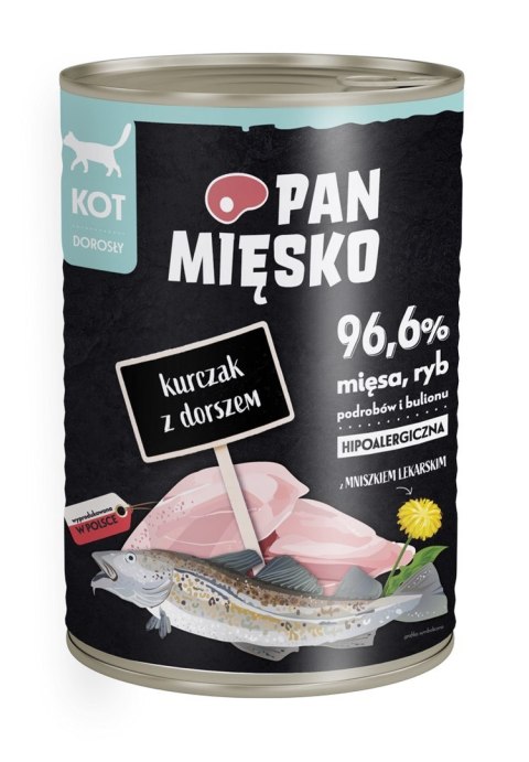 Pan Mięsko Kurczak z dorszem (dorosły) - karma mokra dla kotów - 400g Pan Mięsko Kurczak z dorszem (dorosły) - karma mokra dla kotów - 400g