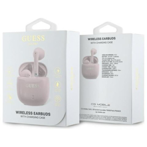 Guess Printed Classic Logo - Słuchawki Bluetooth TWS + etui ładujące (różowy) Guess Printed Classic Logo - Słuchawki Bluetooth TWS + etui ładujące (różowy)