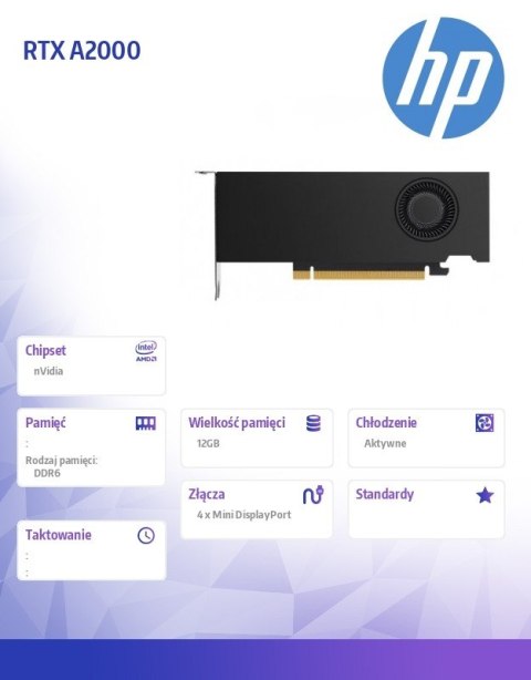 Karta graficzna NVIDIA RTX A2000 12GB 4MDP GFX 5Z7D9AA Karta graficzna NVIDIA RTX A2000 12GB 4MDP GFX 5Z7D9AA