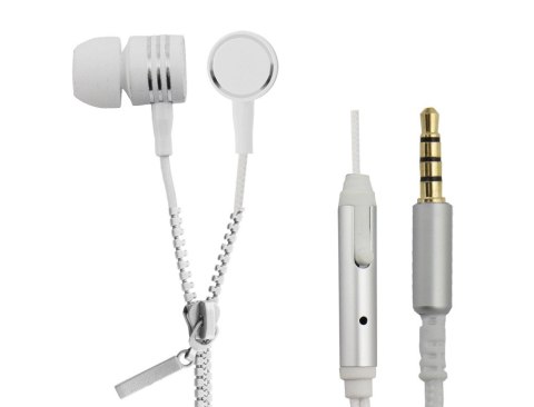 Słuchawki douszne ZIPPER z mikrofonem białe Słuchawki douszne ZIPPER z mikrofonem białe