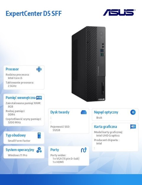 Komputer ExpertCenter D5 SFF D500SE-513500252X i5-13500 8GB/512GB Komputer ExpertCenter D5 SFF D500SE-513500252X i5-13500 8GB/512GB