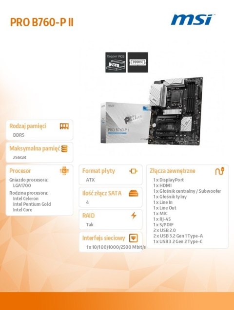 Płyta główna PRO B760-P II S1700 4DDR5 DP/HDMI ATX Płyta główna PRO B760-P II S1700 4DDR5 DP/HDMI ATX