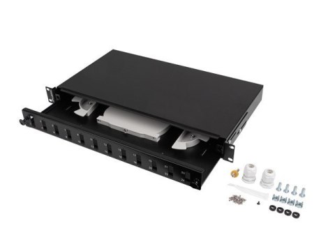 PRZEŁĄCZNICA ŚWIATŁOWODOWA LANBERG 12XSC DUPLEX / 12XLC QUAD RACK 19" 1U CZARNA + AKCESORIA PRZEŁĄCZNICA ŚWIATŁOWODOWA LANBERG 12XSC DUPLEX / 12XLC QUAD RACK 19" 1U CZARNA + AKCESORIA