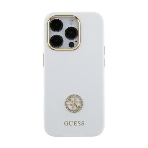 Guess Silicone Logo Strass 4G - Etui iPhone 15 (biały) Guess Silicone Logo Strass 4G - Etui iPhone 15 (biały)