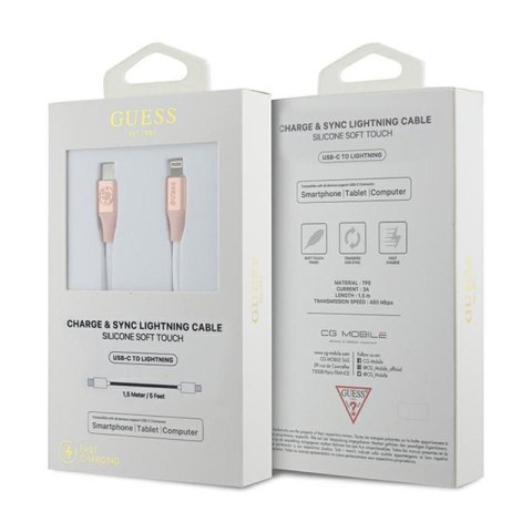 Guess Ebossed Logo - Kabel USB-C do Lightning certyfikat MFi 1.5m (różowy) Guess Ebossed Logo - Kabel USB-C do Lightning certyfikat MFi 1.5m (różowy)