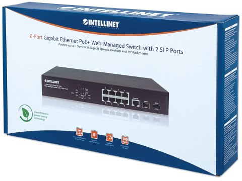 SWITCH ZARZĄDZALNY GIGABIT 8x POE+ 140W 802.3AT/AF, 2x SFP