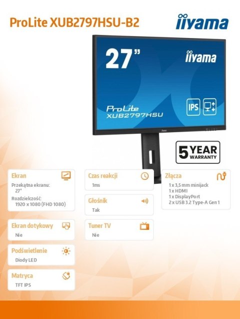 Monitor 27 cali XUB2797HSU-B2 IPS,FHD,HAS,300cd,(5y)