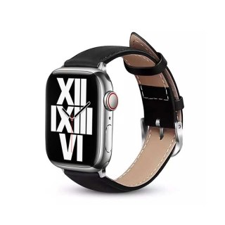 Crong Noble Band - Pasek z naturalnej skóry do Apple Watch 42/44/45/46/49 mm (Black Noir)