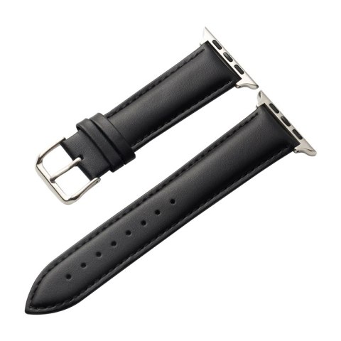 Crong Noble Band - Pasek z naturalnej skóry do Apple Watch 42/44/45/46/49 mm (Black Noir)