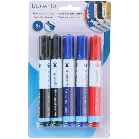 Topwrite - Zestaw markerów permanentnych 5 szt. (czarny/niebieski/czerwony) Topwrite - Zestaw markerów permanentnych 5 szt. (czarny/niebieski/czerwony)