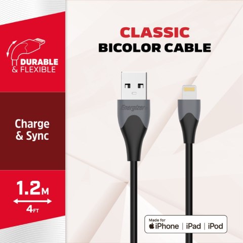 Energizer Classic - Kabel połączeniowy USB-A do Lightning certyfikat MFi 1.2m (Czarny) Energizer Classic - Kabel połączeniowy USB-A do Lightning certyfikat MFi 1.2m (Czarny)