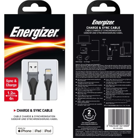 Energizer Classic - Kabel połączeniowy USB-A do Lightning certyfikat MFi 1.2m (Czarny) Energizer Classic - Kabel połączeniowy USB-A do Lightning certyfikat MFi 1.2m (Czarny)