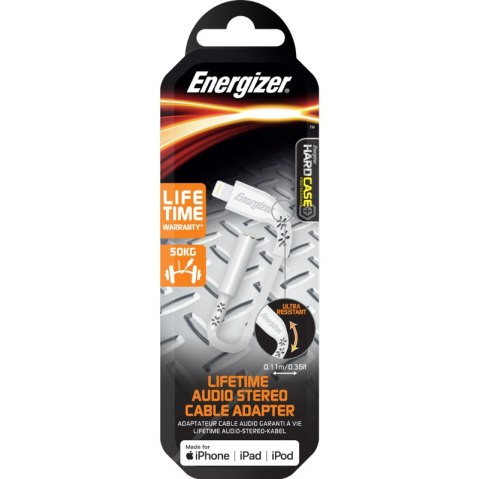 Energizer HardCase - Adapter audio Lightning do jack 3,5 mm certyfikat MFi 11 cm EU (Biały) dożywotnia gwarancja Energizer HardCase - Adapter audio Lightning do jack 3,5 mm certyfikat MFi 11 cm EU (Biały) dożywotnia gwarancja