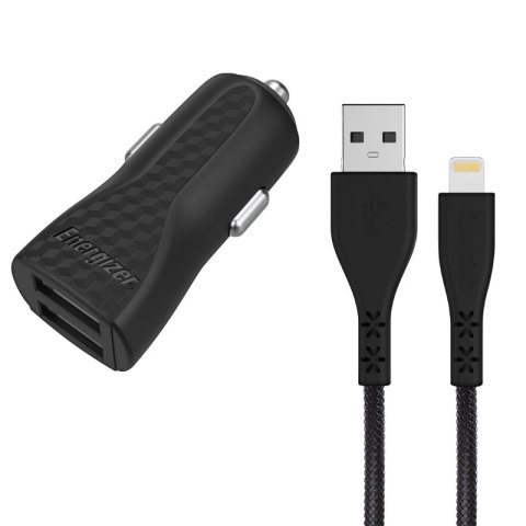 Energizer HardCase - Ładowarka samochodowa 2x USB-A 17W 3.4A + Kabel Lightning certyfikat MFi (Czarny) Energizer HardCase - Ładowarka samochodowa 2x USB-A 17W 3.4A + Kabel Lightning certyfikat MFi (Czarny)