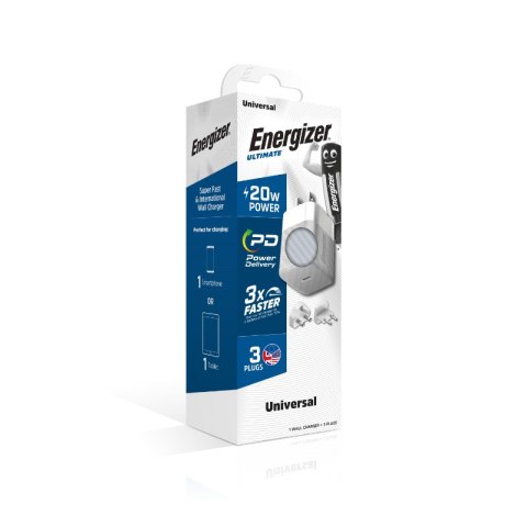 Energizer Ultimate - Ładowarka sieciowa Multiplug EU / UK / US GaN USB-C 20W PD (Srebrny) Energizer Ultimate - Ładowarka sieciowa Multiplug EU / UK / US GaN USB-C 20W PD (Srebrny)