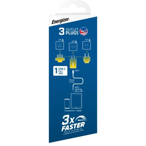 Energizer Ultimate - Ładowarka sieciowa Multiplug EU / UK / US GaN USB-C 20W PD (Srebrny) Energizer Ultimate - Ładowarka sieciowa Multiplug EU / UK / US GaN USB-C 20W PD (Srebrny)