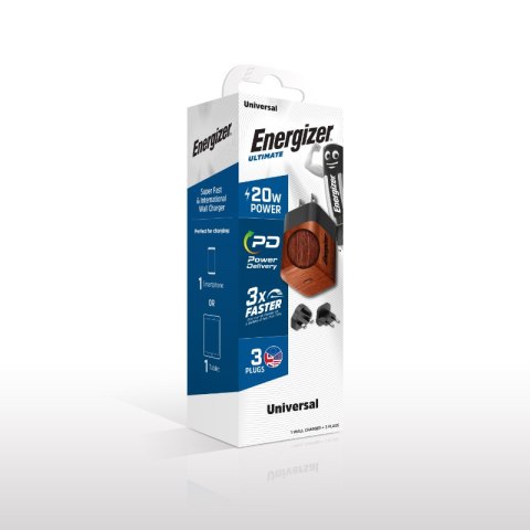 Energizer Ultimate - Ładowarka sieciowa Multiplug EU / UK / US GaN USB-C 20W PD (Walnut burl) Energizer Ultimate - Ładowarka sieciowa Multiplug EU / UK / US GaN USB-C 20W PD (Walnut burl)