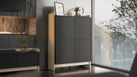 Komoda PORTO 100x38x130 dąb/czarny Komoda PORTO 100x38x130 dąb/czarny