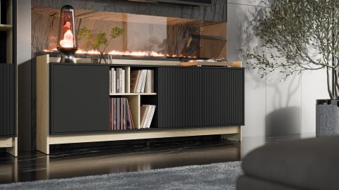 Komoda PORTO 3D 190x38x77 dąb/czarny Komoda PORTO 3D 190x38x77 dąb/czarny